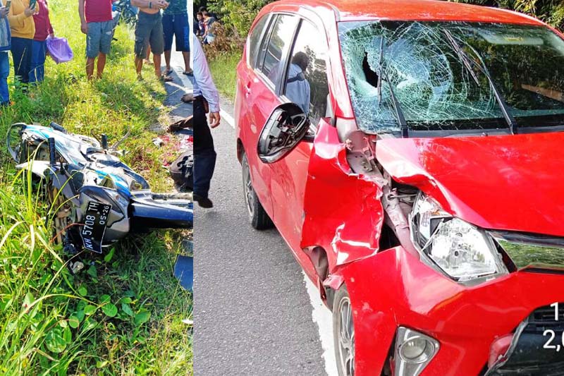 Kecelakaan lalu lintas di Jalan Trans Kalimantan, Desa Tuwung melibatkan mobil dan sepeda motor dan memakan korban jiwa. (Foto: Ist)