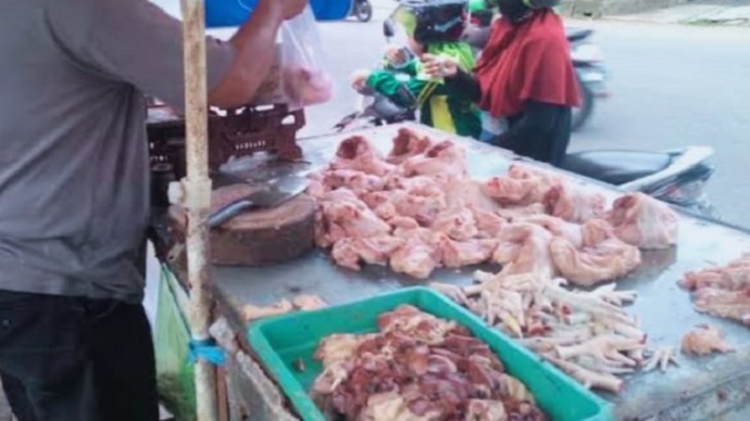 Salah satu penjual ayam di Kota Nanga Bulik.Saat ini, harga ayam potong mahal mencapai Rp70 ribu hingga 75 ribul per kilogram. (FOTO:BIB/FREE)