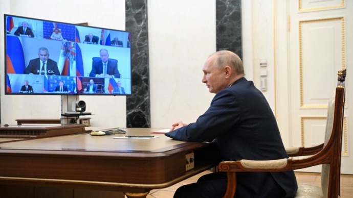 Presiden Rusia Vladimir Putin. Mengadakan pertemuan Dewan Keamanan Rusia secara daring di Moskow pada 14 Juli 2023. (Foto : Alexander KAZAKOV/SPUTNIK/AFP)