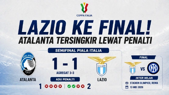 Lazio menyingkirkan Atalanta lewat adu penalti setelah bermain imbang 1-1, sekaligus memastikan tiket ke final menghadapi Inter Milan.