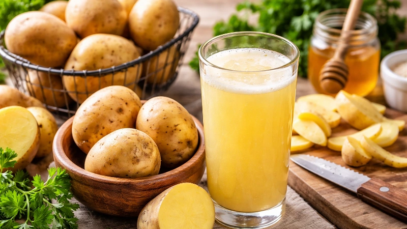 Fresh potato juice and rustic ingredients